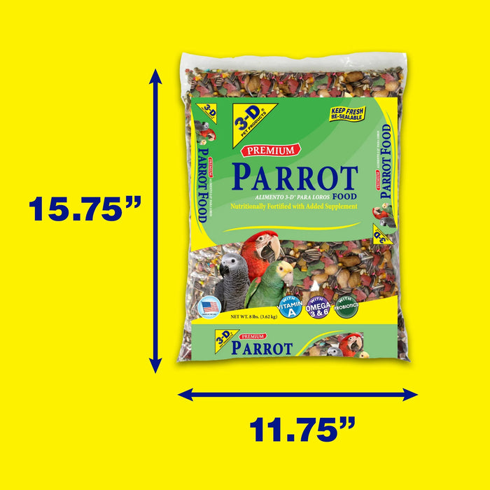 Premium Parrot Bird Food Seeds, with Probiotics - 8 lb. Bag