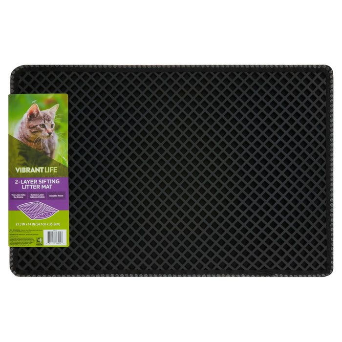 2-Layer Sifting Cat Litter Black Mat - 21.3" x 14"