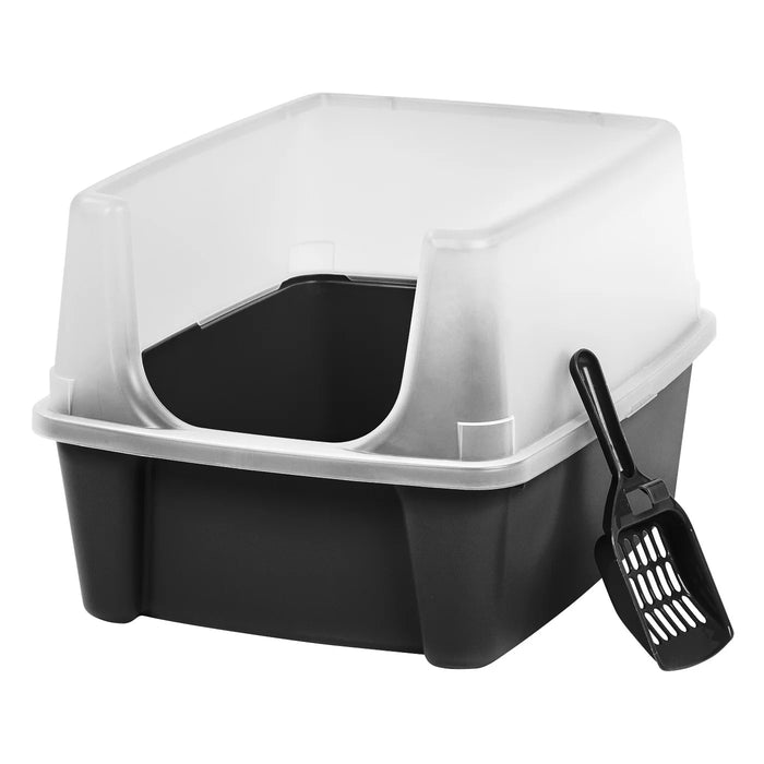 High Sided Open Top Cat Litter Box with Scoop - Solid Black