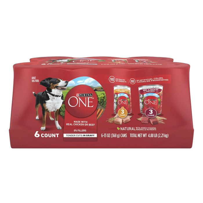 ONE Tender Cuts in Gravy Chicken and Brown Rice, and Beef and Barley Entrees Wet Dog Food Variety Pack