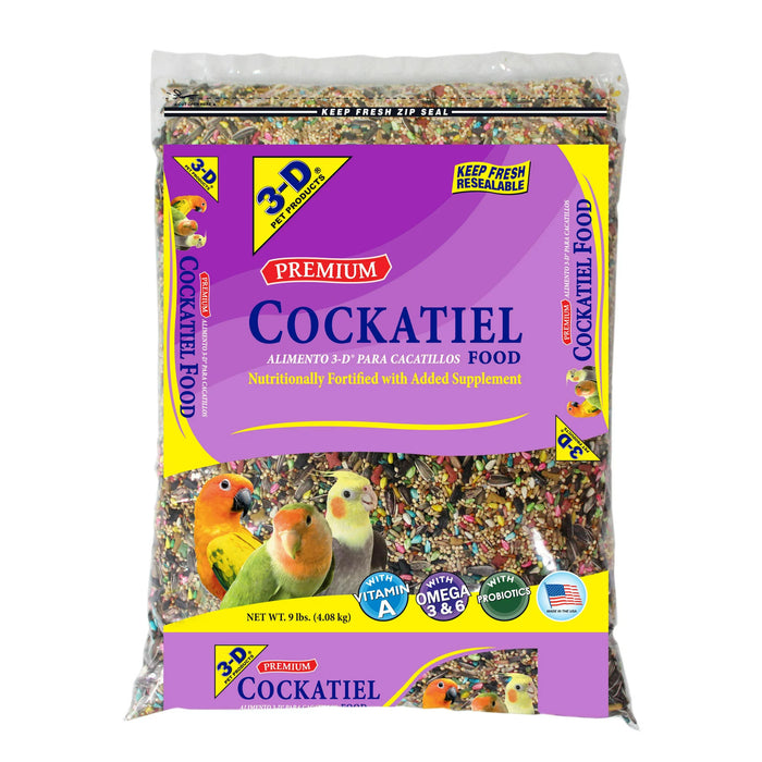 Premium Cockatiel Mix Bird Food Seeds with Probiotics - 9 lb. Bag