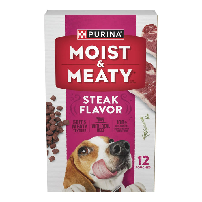 Moist and Meaty Steak Flavor Soft Dog Food Pouches - 72 oz - 12 Count