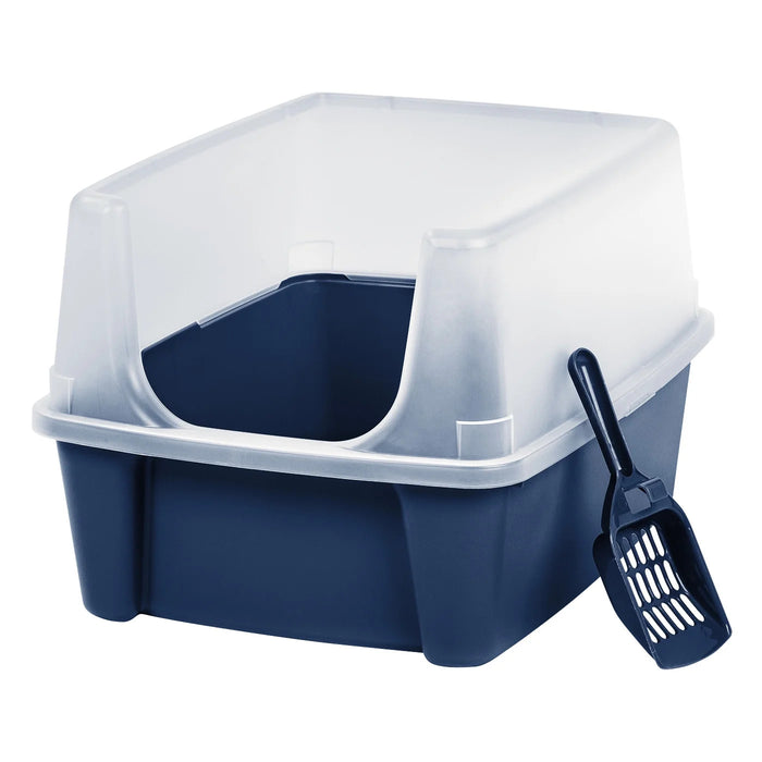 High Sided Open Top Cat Litter Box with Scoop - Navy