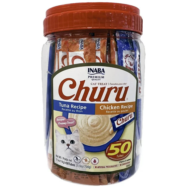 Churu Creamy, Lickable Wet Cat Treats, 0.5 oz, 50 Tubes, Tuna & Chicken Variety Pet Treat