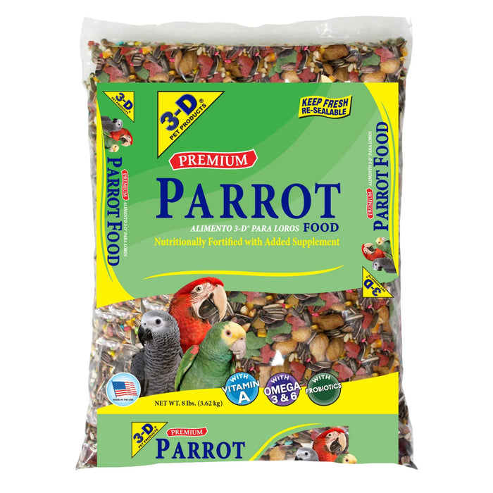 Premium Parrot Bird Food Seeds, with Probiotics - 8 lb. Bag