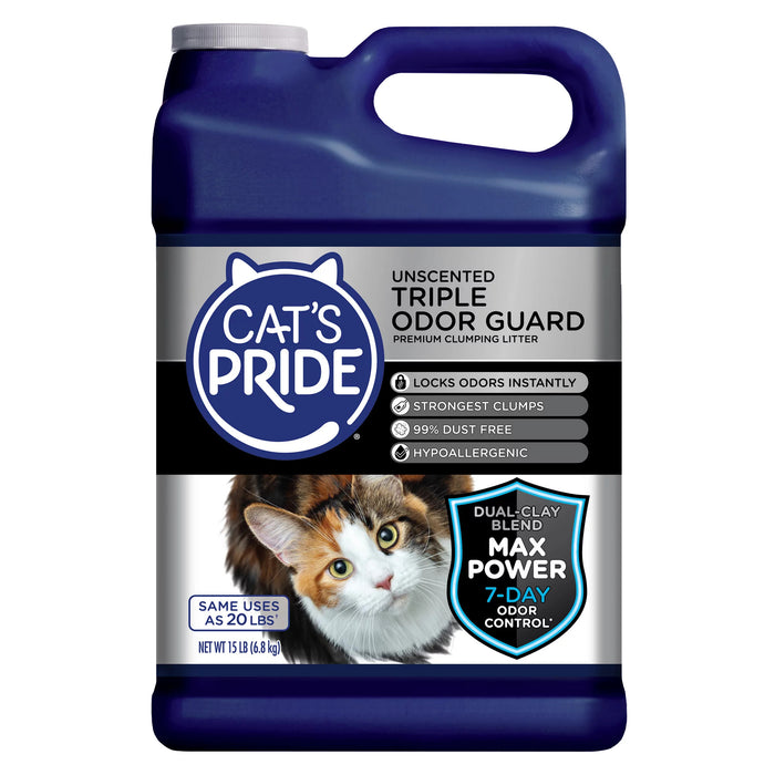 Max Power Triple Odor Guard Unscented Clumping Cat Litter - 15 lb Jug