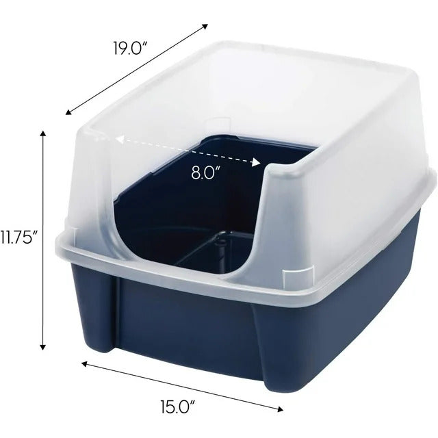 High Sided Open Top Cat Litter Box with Scoop - Navy