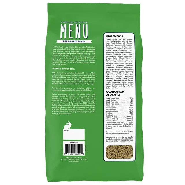 MENU Premium Nutrition Timothy Pellet Rabbit Food - 2.75lbs