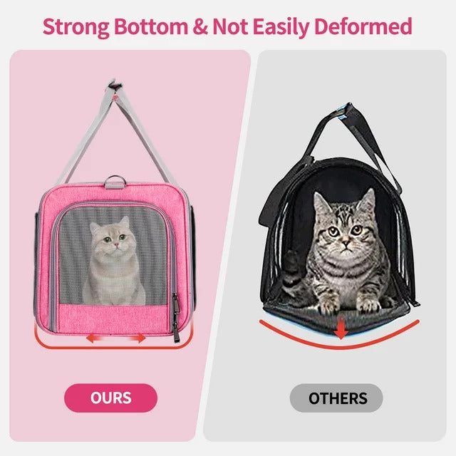 Cat Carrier Airline Approved, Pet Carriers for Cats with Water Bowl/Front Pocket/Adjustable Shoulder Strap, Collapsible Pet Carrier for Small Medium Cat Dogs up to 20lbs - Pink