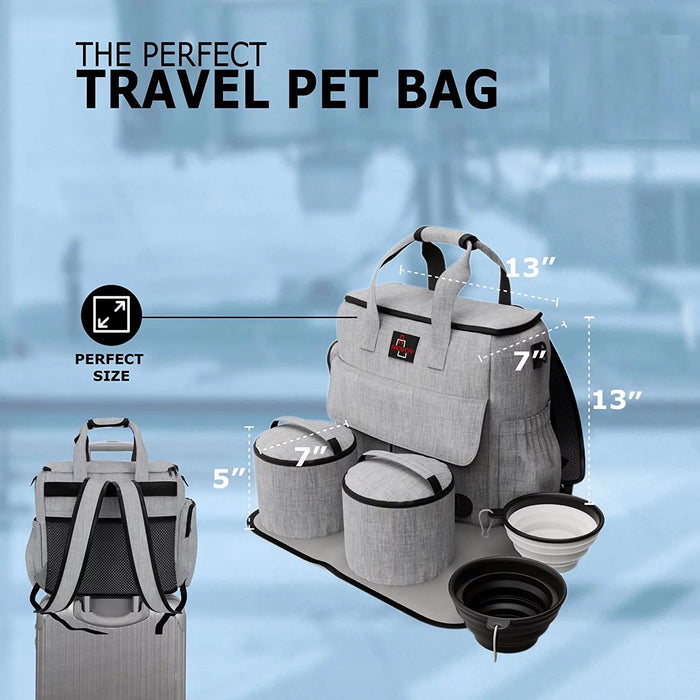 Dog Travel Bag Carry On Pet Travel Carrier for Puppy Supplies Doggy Backpack Pup Tote with Food Container Waterproof Feeding Bowls