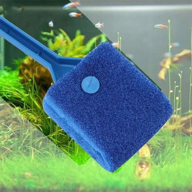 Long Handle Aquarium Glass Clean Brush Aquarium Algae Scraper Double Sided Sponge Brush