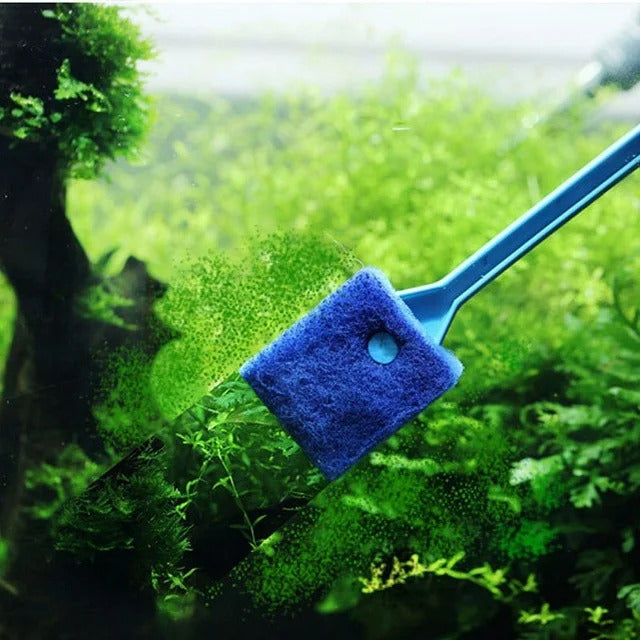 Long Handle Aquarium Glass Clean Brush Aquarium Algae Scraper Double Sided Sponge Brush