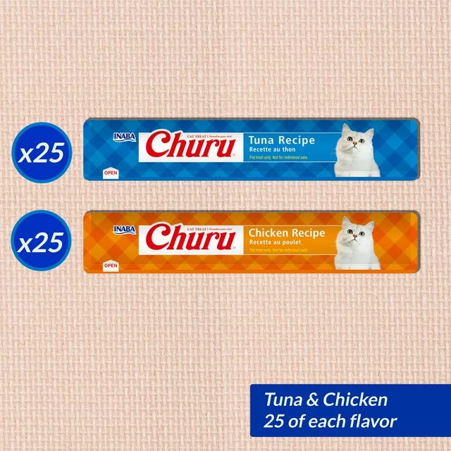 Churu Creamy, Lickable Wet Cat Treats, 0.5 oz, 50 Tubes, Tuna & Chicken Variety Pet Treat