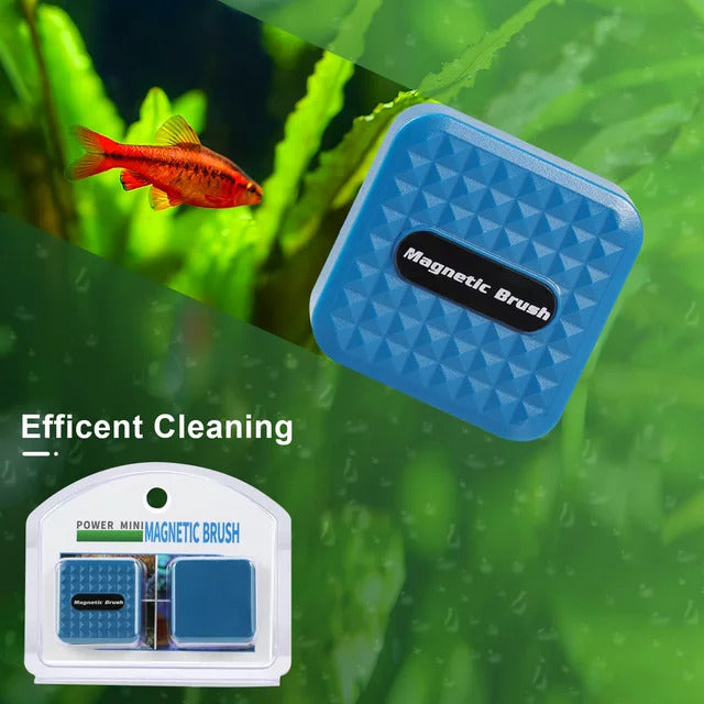 Magnetic Fish Tank Cleaner Brush Aquarium Algae Scraper with Non-Slip Handle (Blue)