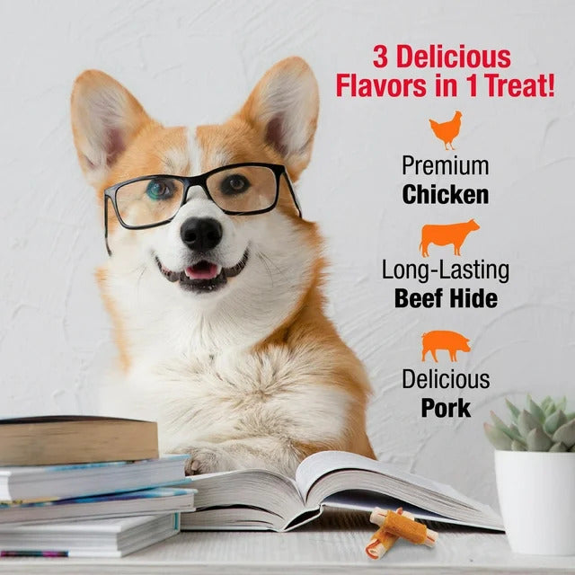 Triple Flavor Chews, 7 Inch Rolls, Rawhide for Dogs - 6 Count