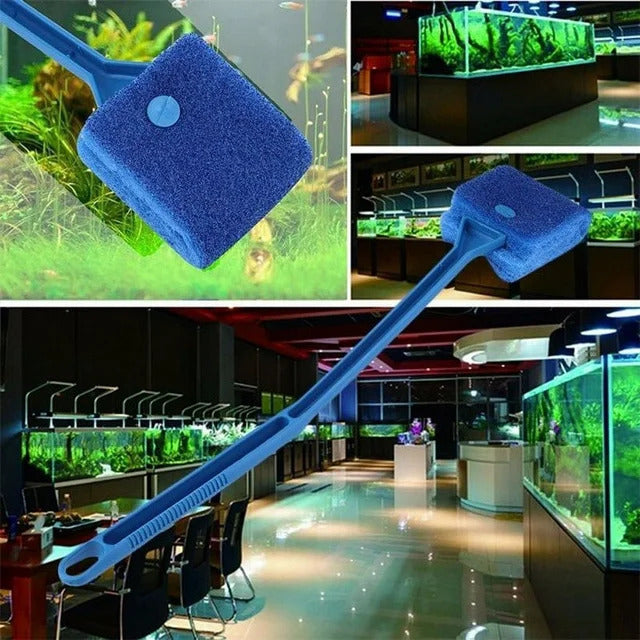 Long Handle Aquarium Glass Clean Brush Aquarium Algae Scraper Double Sided Sponge Brush