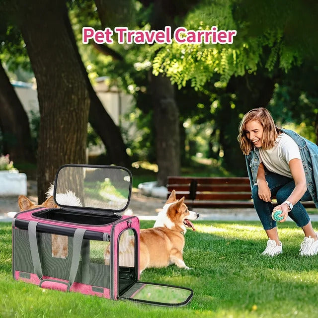 Cat Carrier Airline Approved, Pet Carriers for Cats with Water Bowl/Front Pocket/Adjustable Shoulder Strap, Collapsible Pet Carrier for Small Medium Cat Dogs up to 20lbs - Pink