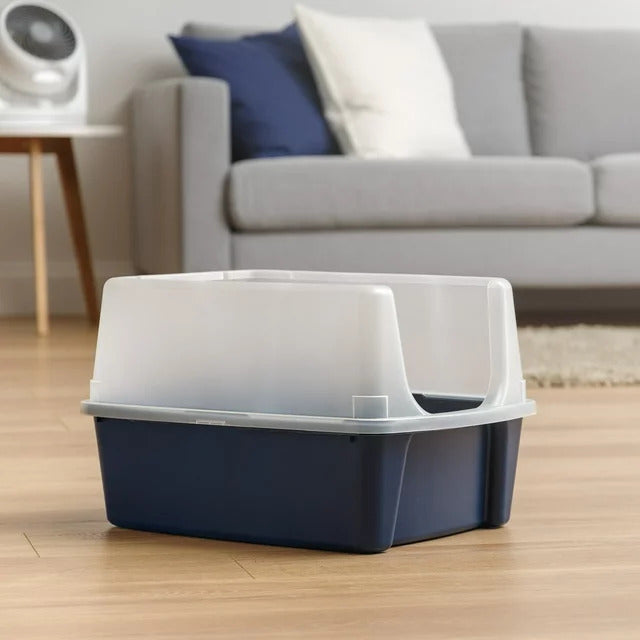 High Sided Open Top Cat Litter Box with Scoop - Navy