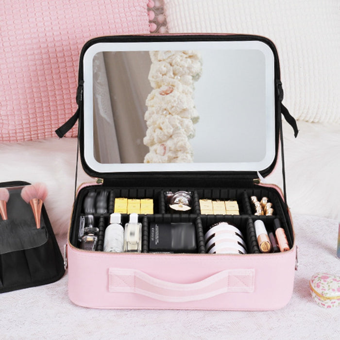 Makeup Organizer Bag with LED Mirror