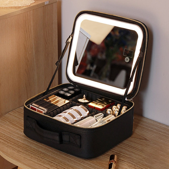 Makeup Organizer Bag with LED Mirror