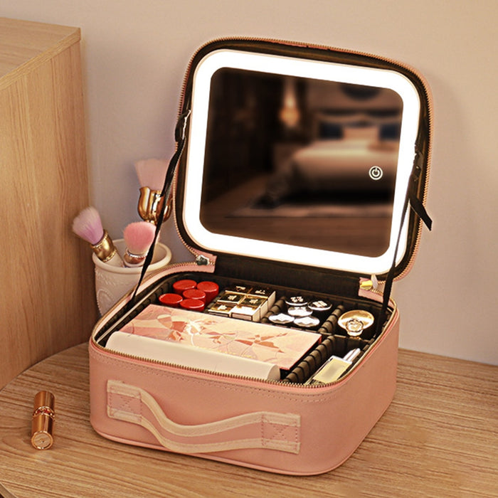 Makeup Organizer Bag with LED Mirror