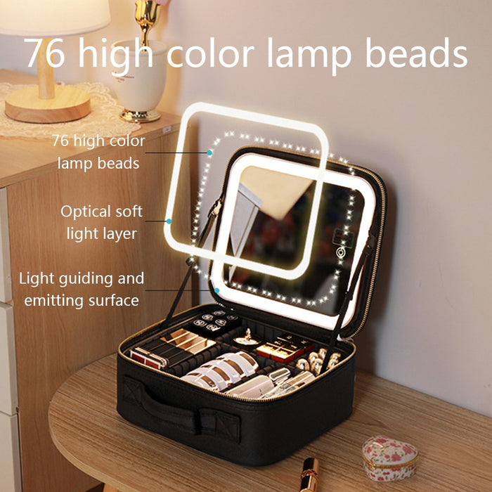 Makeup Organizer Bag with LED Mirror